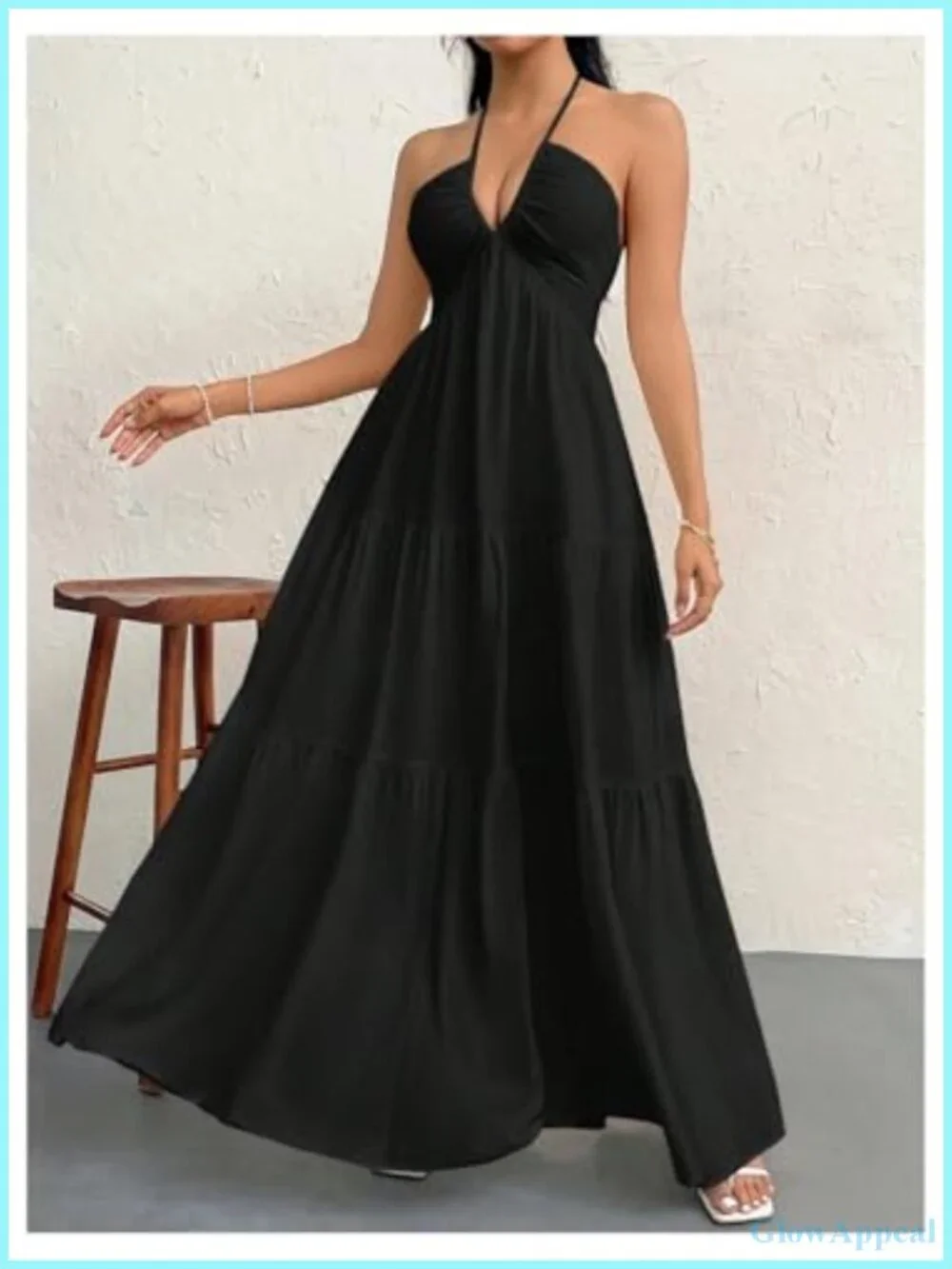 Summer Halter Sundress Formal Wedding Guest Dress Backless Flowy Maxi