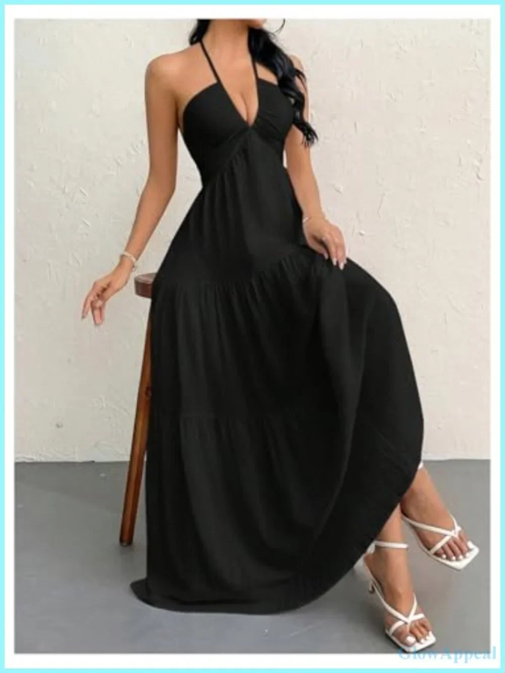 Summer Halter Sundress Formal Wedding Guest Dress Backless Flowy Maxi