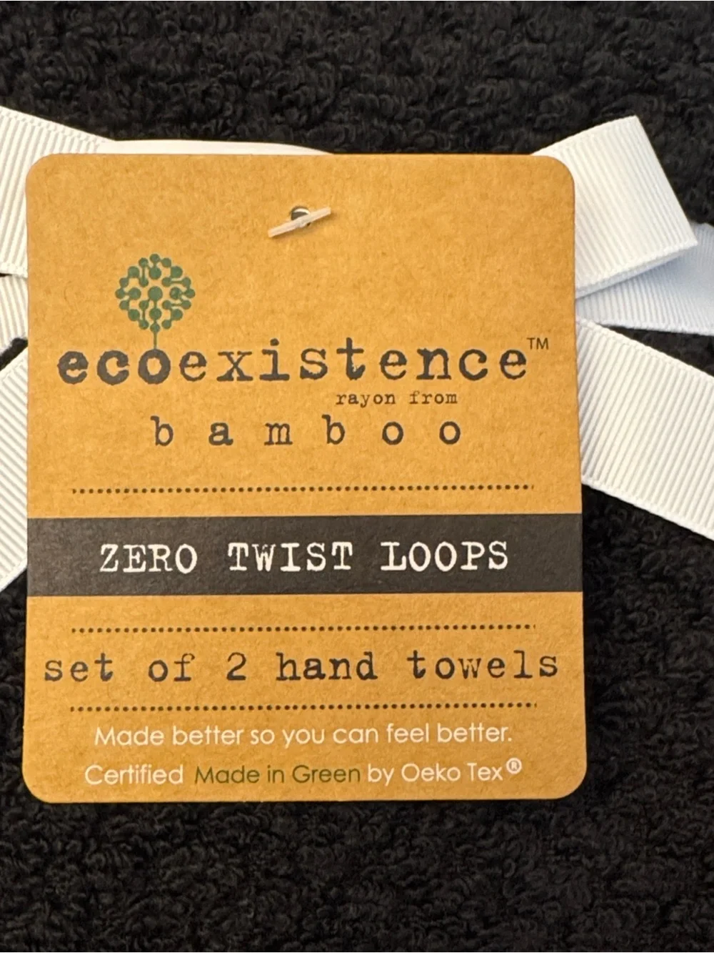 2pc ECOEXISTENCE Bamboo Zero Twist Loops Hand Bath Towel Set - Black