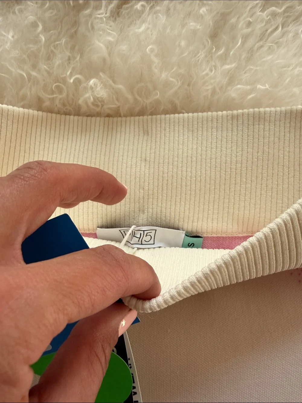 PH5 Cream Knit Mini Skirt with Pink Spray-Trim and Scalloped Hem