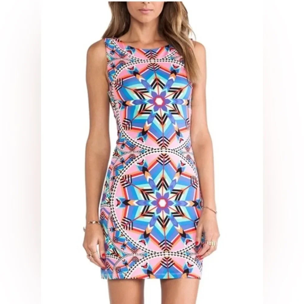 Mara Hoffman Pink Blue Swim Kites Pattern Beach Vacation Cut Out Mini Dress S