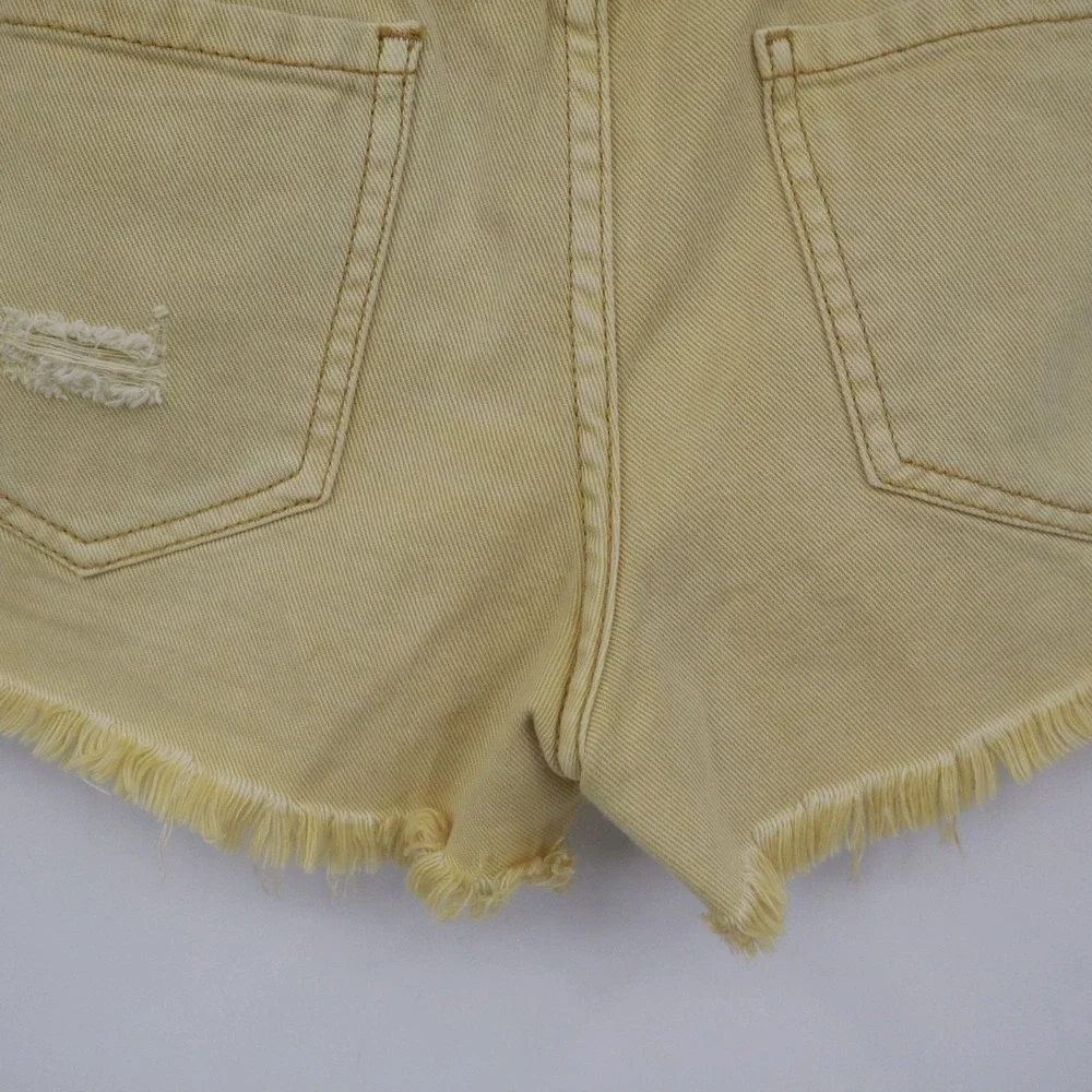 Free People Distressed‎ Denim Shorts Womens 26 Yellow Boho Earthy Rugged Indie