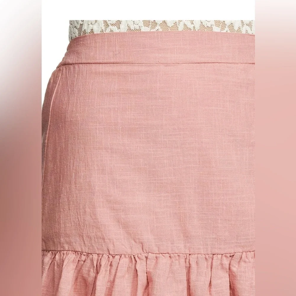 Cali 1850 | NWT Dusty Rose Pink Lined Ruffle  Fringe Smocked Back Mini Skirt XS
