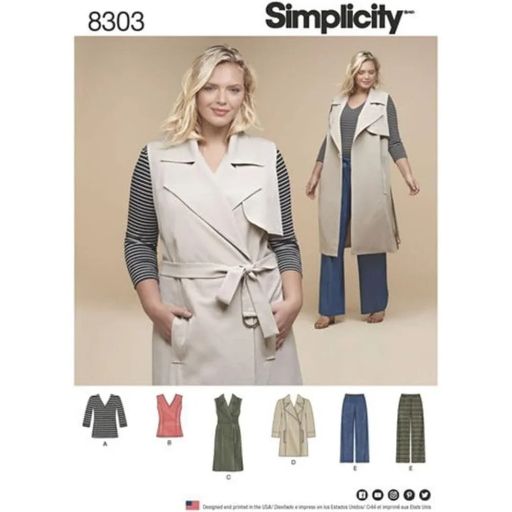 Simplicity Sewing Pattern 8303 Knit Coat Vest Pants Misses Size‎ 18W-24W