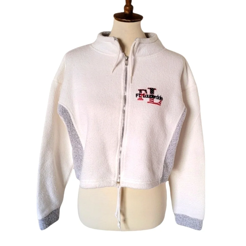 Vintage‎ - White and GrayTerry Cloth Cropped Ft. Lauderdale Zip Front Jacket