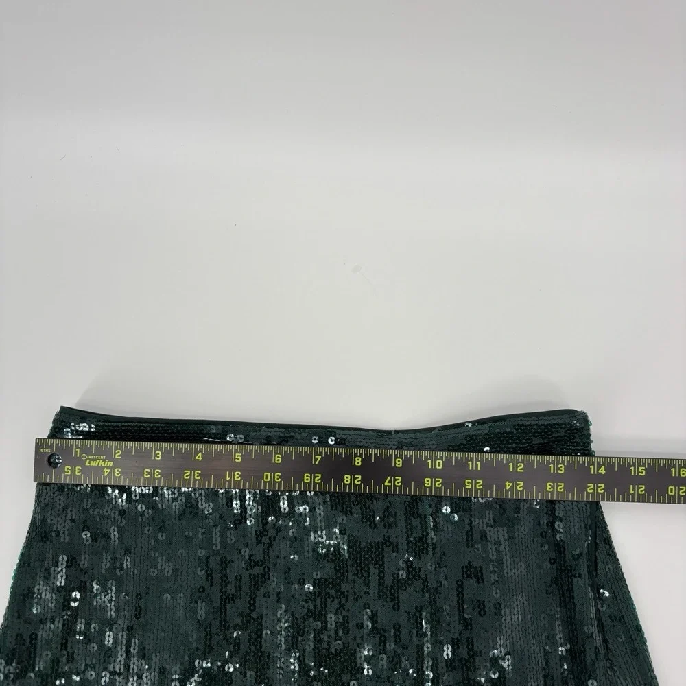 H&M Emerald Green Sequin High Waist Side Slit Midi Skirt Party Holiday Size 6