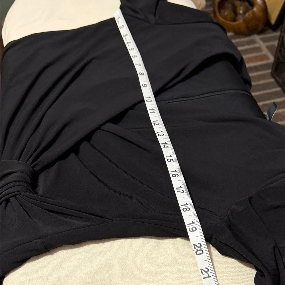 Adrianna Papell Black Wrap-Front Draped Cascade Wide-Leg Jumpsuit Romper Size 14
