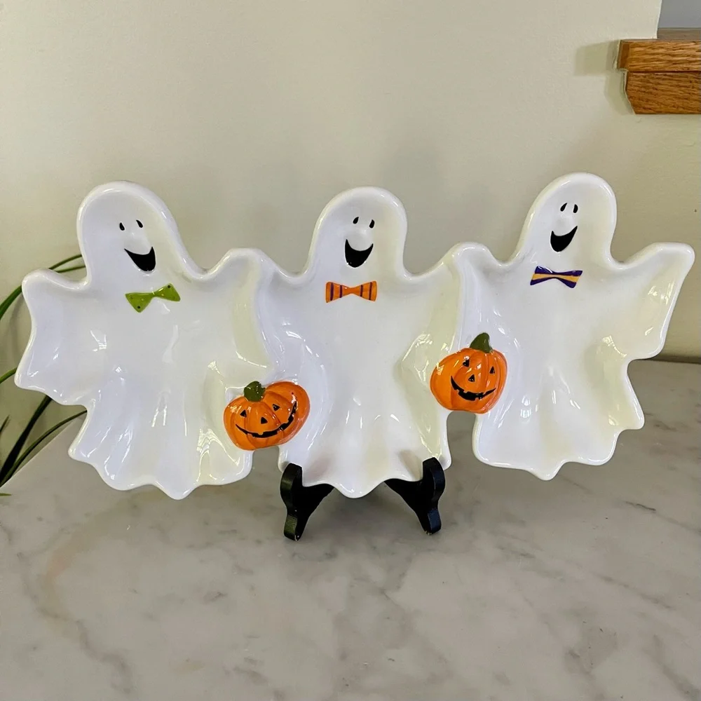 Ceramic Halloween Ghost Platter Dish Set Server