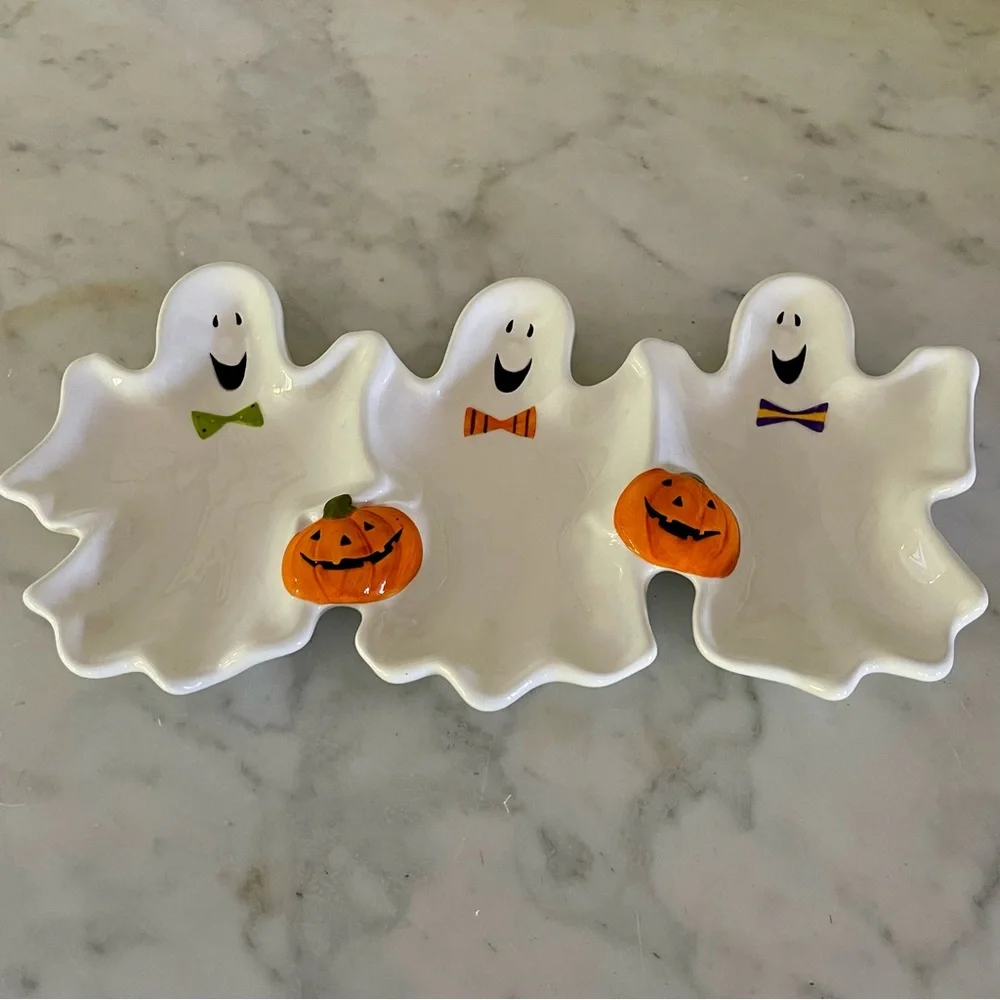 Ceramic Halloween Ghost Platter Dish Set Server