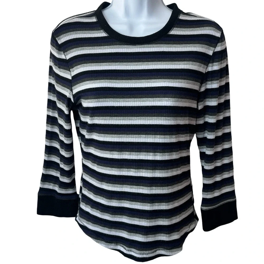 Intimately Free People Striped Ribbed Crew Top Preppy Goth Punk‎ Academia M
