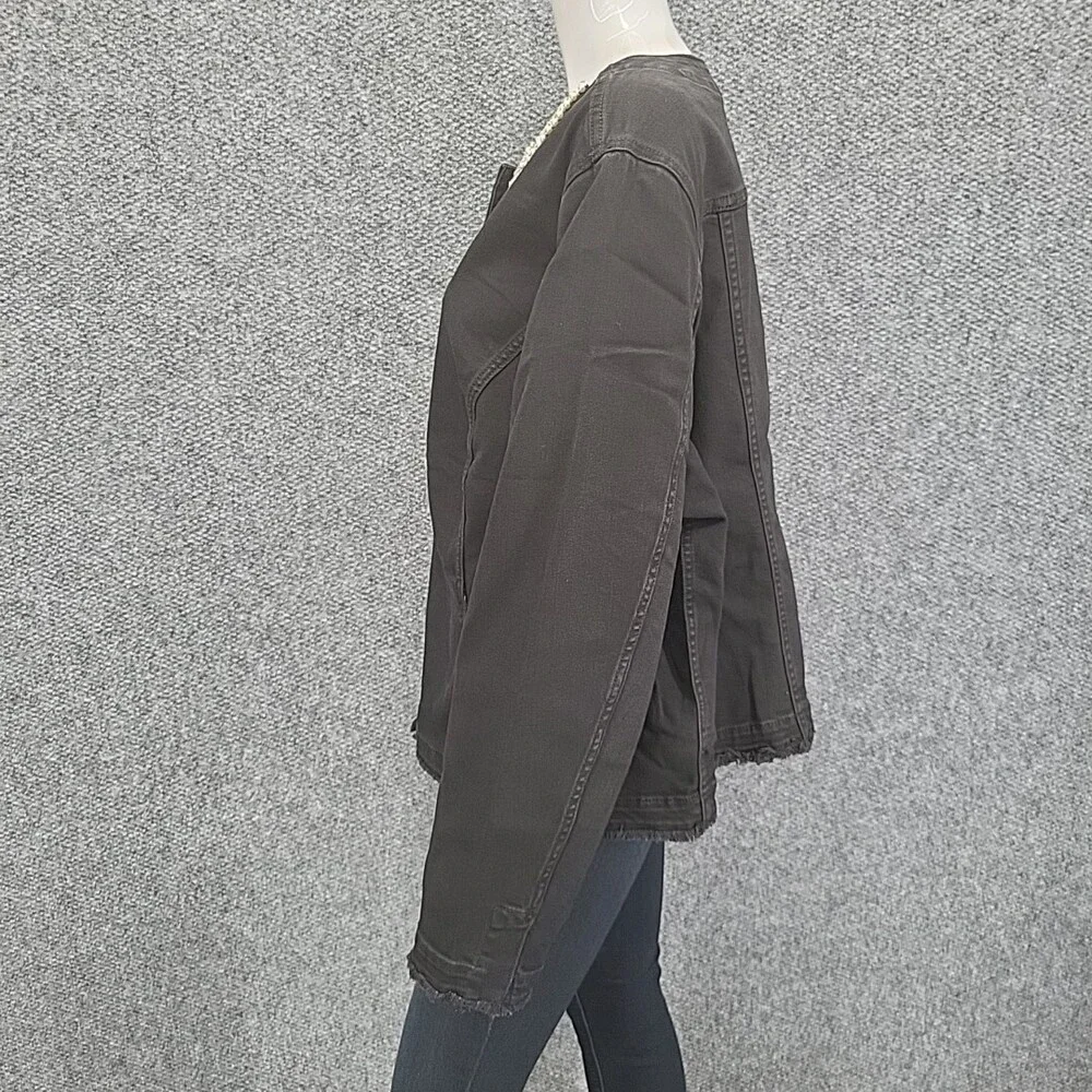 Susan Graver Womens Trendy Snap Front Jacket with Pearl Trim 3X Plus Size Black