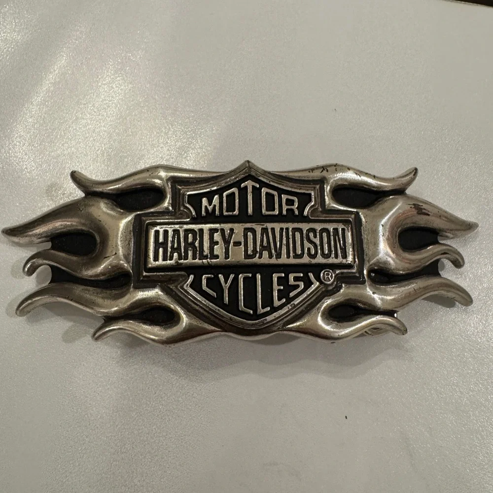 Harley Davidson Motor Cycles‎ Belt Buckle Silver Tone Flame Design