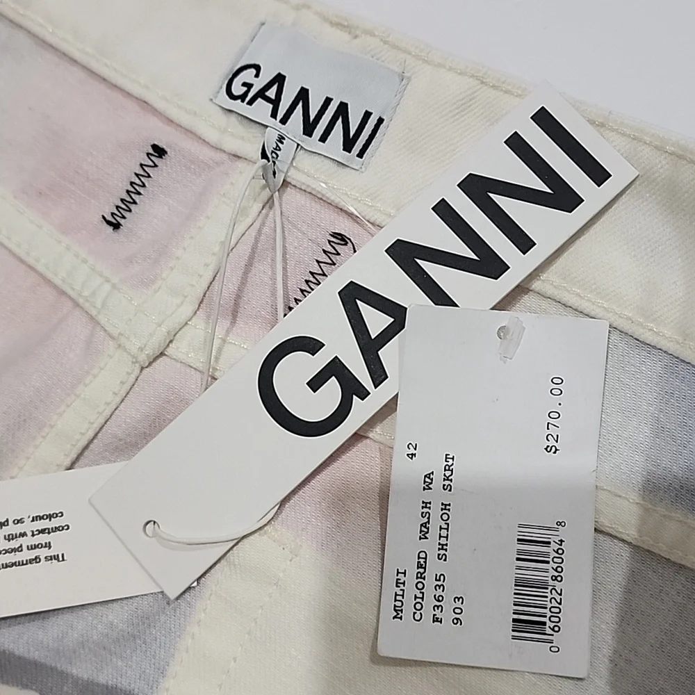Ganni Multicolored Wash Shiloh Denim Skirt (SZ 42)