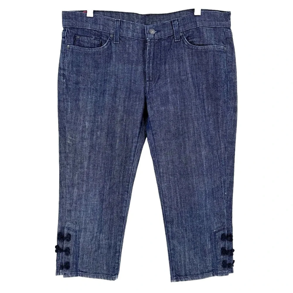 7 for all Mankind Crop Roxy Jeans Women's 32 Dark‎ Wash Oriental Accent Capri