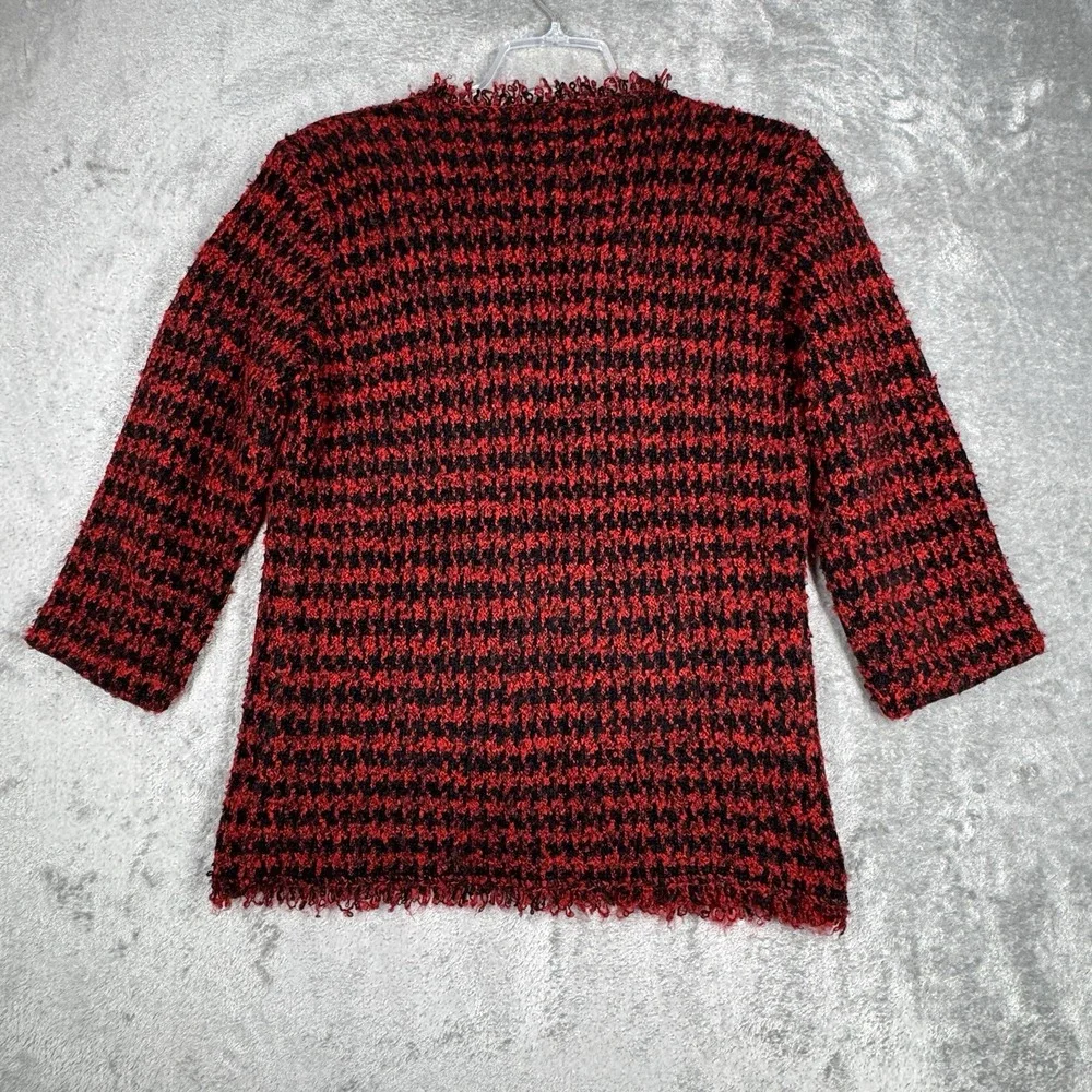 Coldwater Creek Sweater Women Small‎ Red Black Marled Fringe Cardigan Preppy