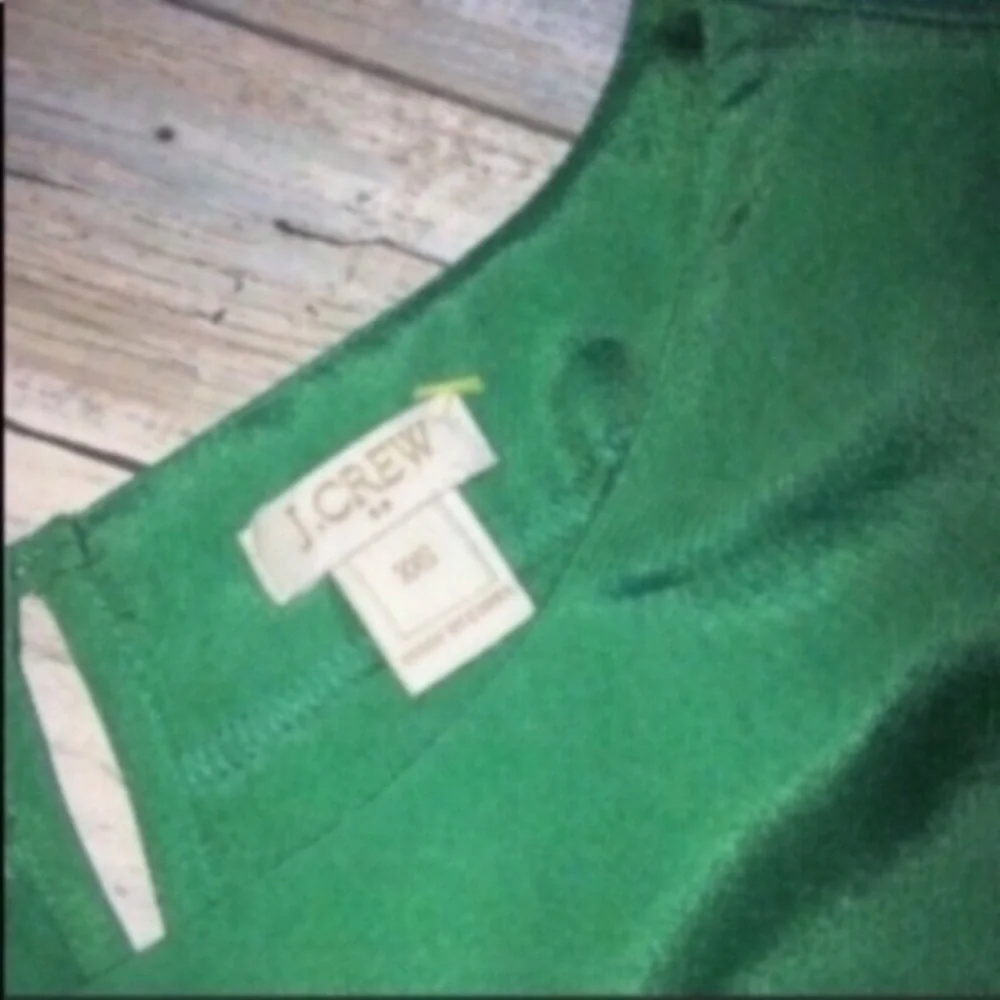 J.Crew Scalloped Hem Eyelet Blouse XXS Green Short Sleeve Laser Cut Top Feminine