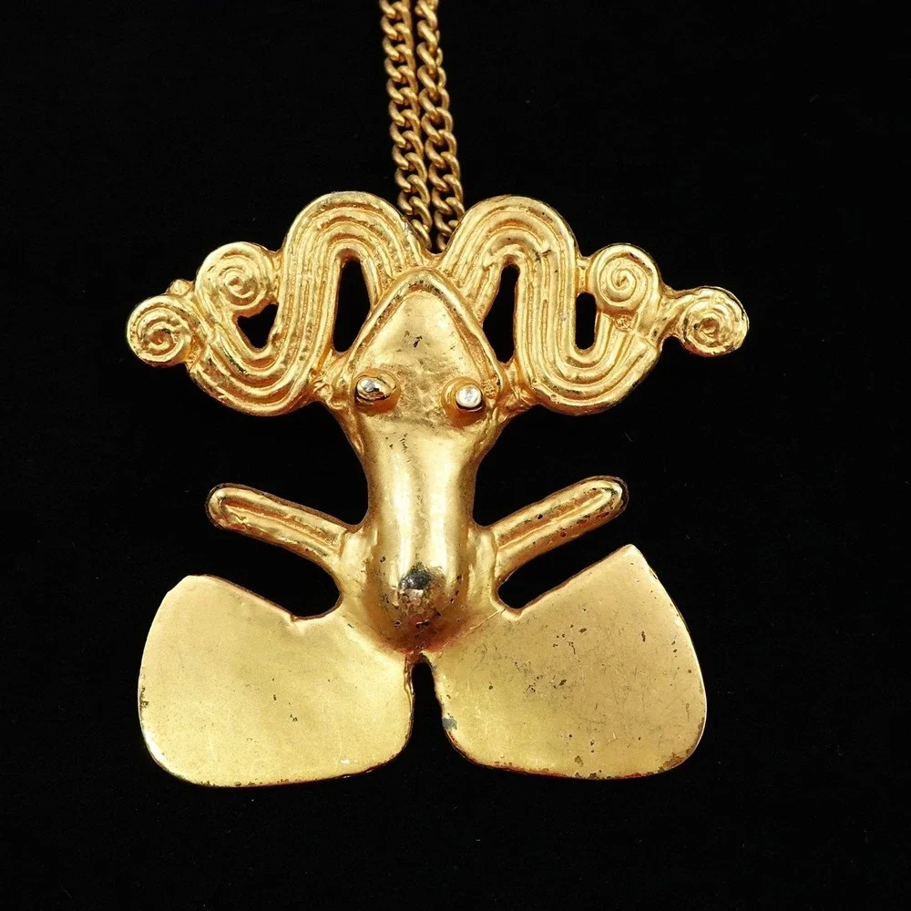 ALVA Studios Pre-Columbian‎ Frog Effigy Gold Tone Necklace Tairona Reproduction