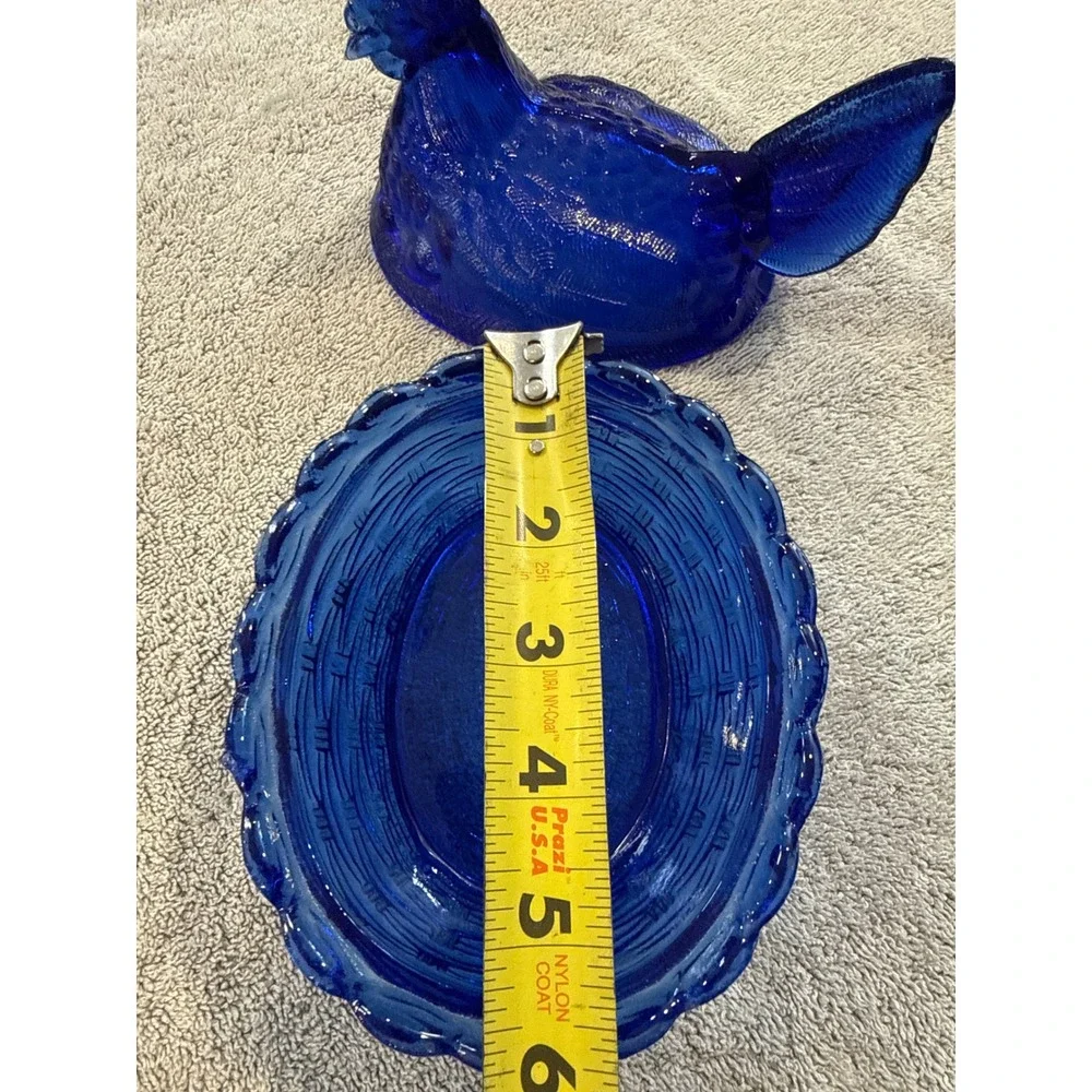 Cobalt Blue Glass Hen on Nest Candy Dish Vintage Style Farmhouse Decor 5.5 inch