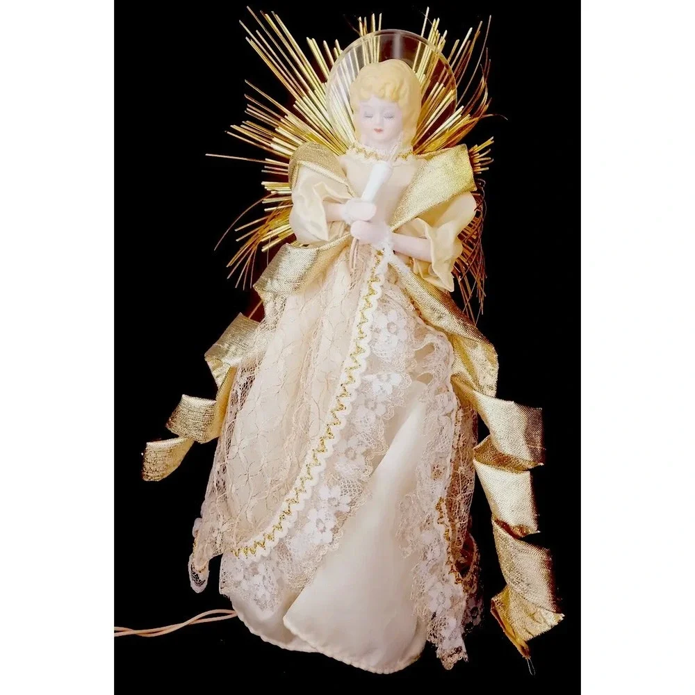Vintage Angel Christmas‎ Tree Topper Porcelain Face 10 Lights
