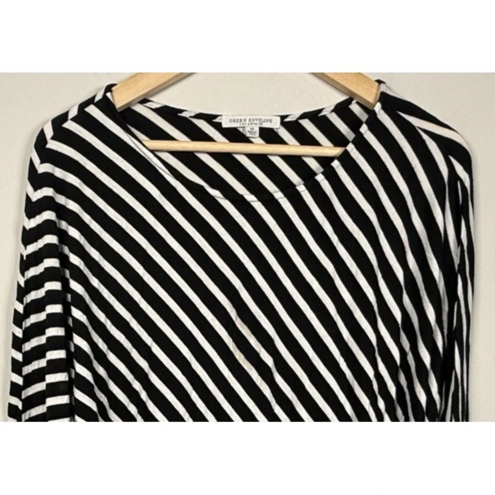Green Envelope Womens 1X Stripe 3/4 Dolman Sleeve Black White Tunic Blouse Shirt