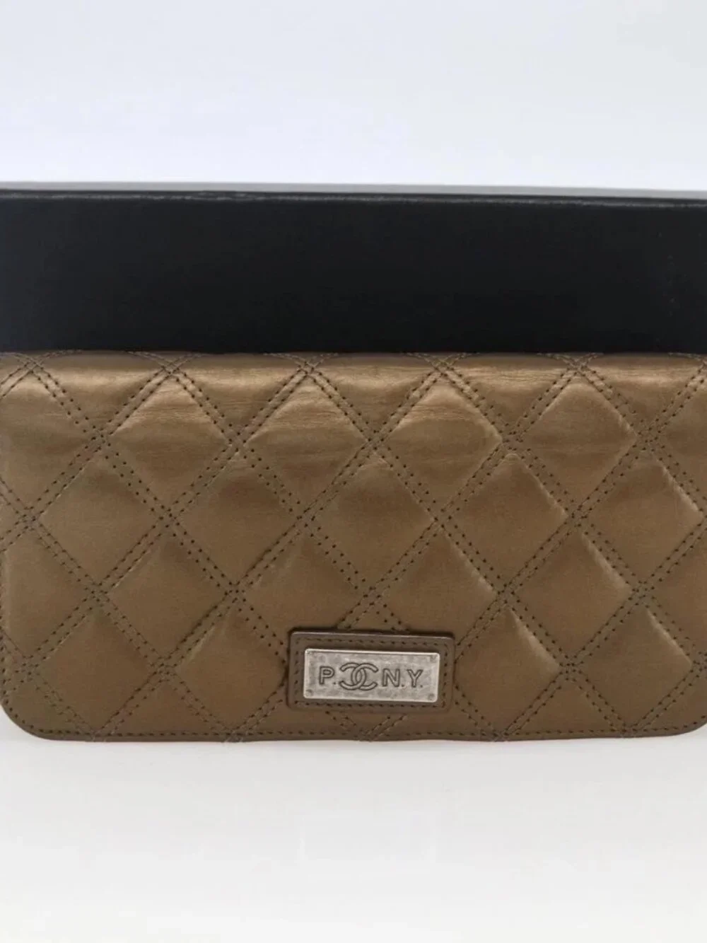 CHANEL Bicolore Long Wallet Leather Gold CC Auth LNZ276V