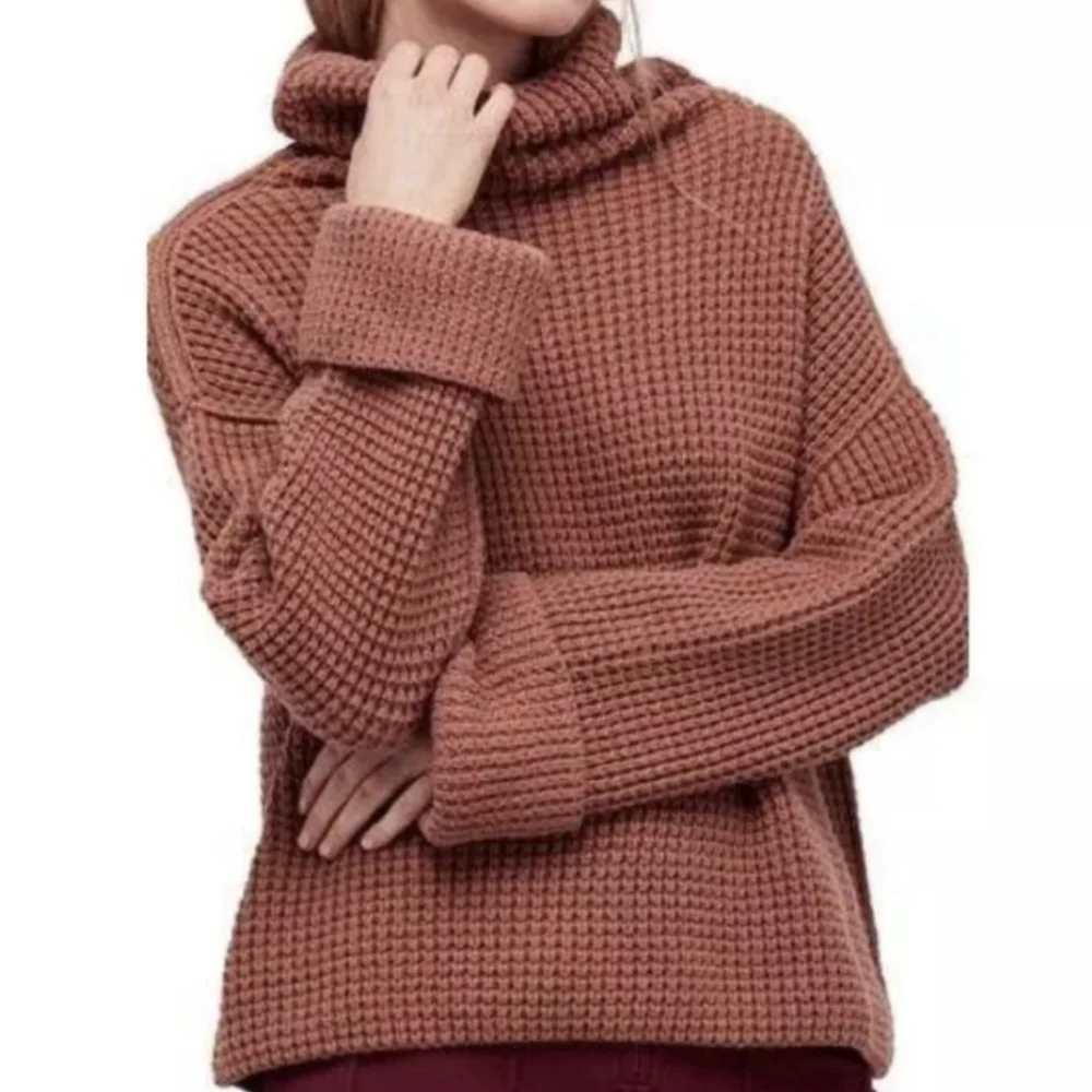 Free People Park City Waffle Knit Pullover Brown Size M