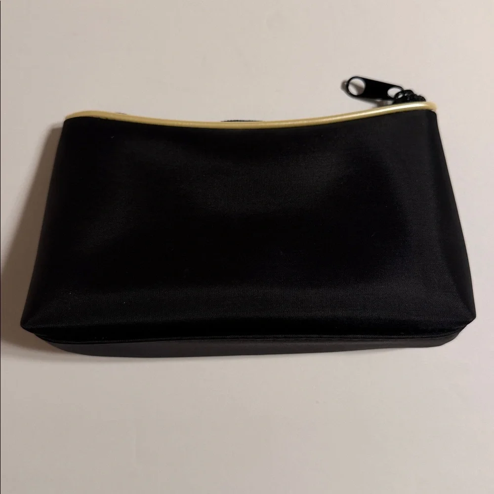 Chanel Beauté Black and Gold Pouch Nylon Fabric ZipperedCosmetic Makeup Bag NWOT