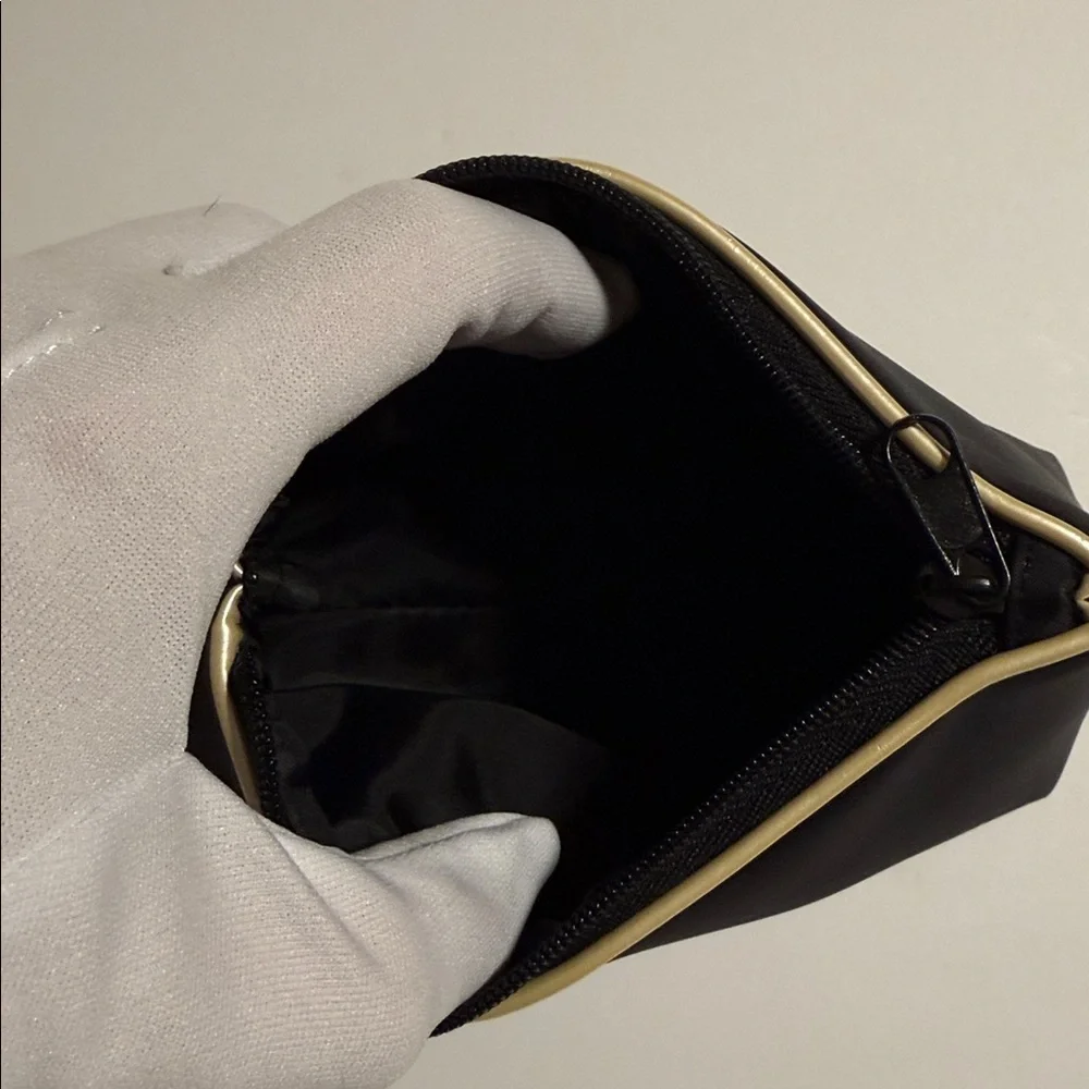 Chanel Beauté Black and Gold Pouch Nylon Fabric ZipperedCosmetic Makeup Bag NWOT