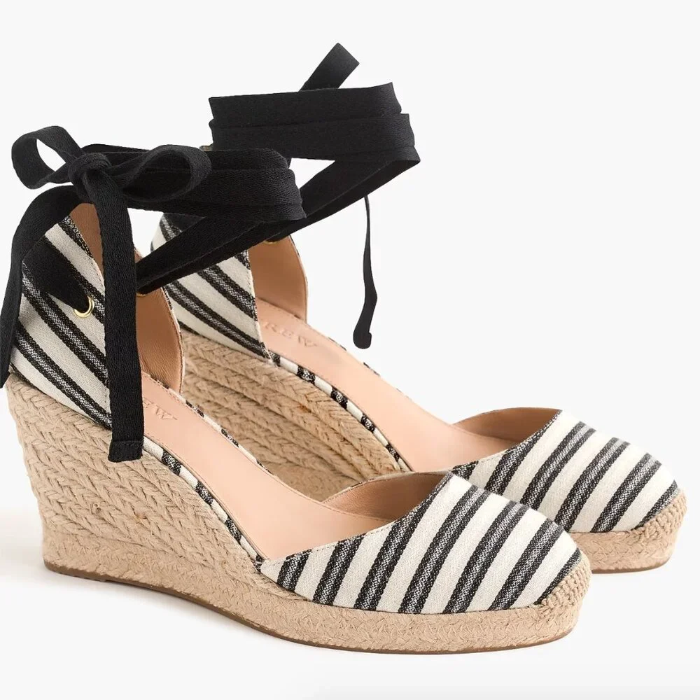 J. Crew NWOT  Espadrille Wedges with Ankle Wrap in Stripe - Size 10