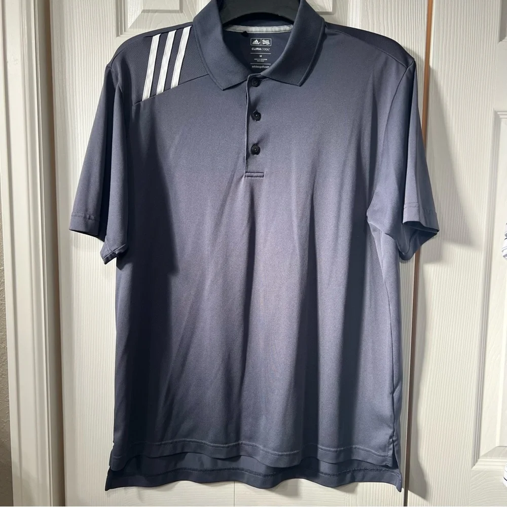 Adidas Men’s M Navy Polo with White Shoulder Stripes Climacool