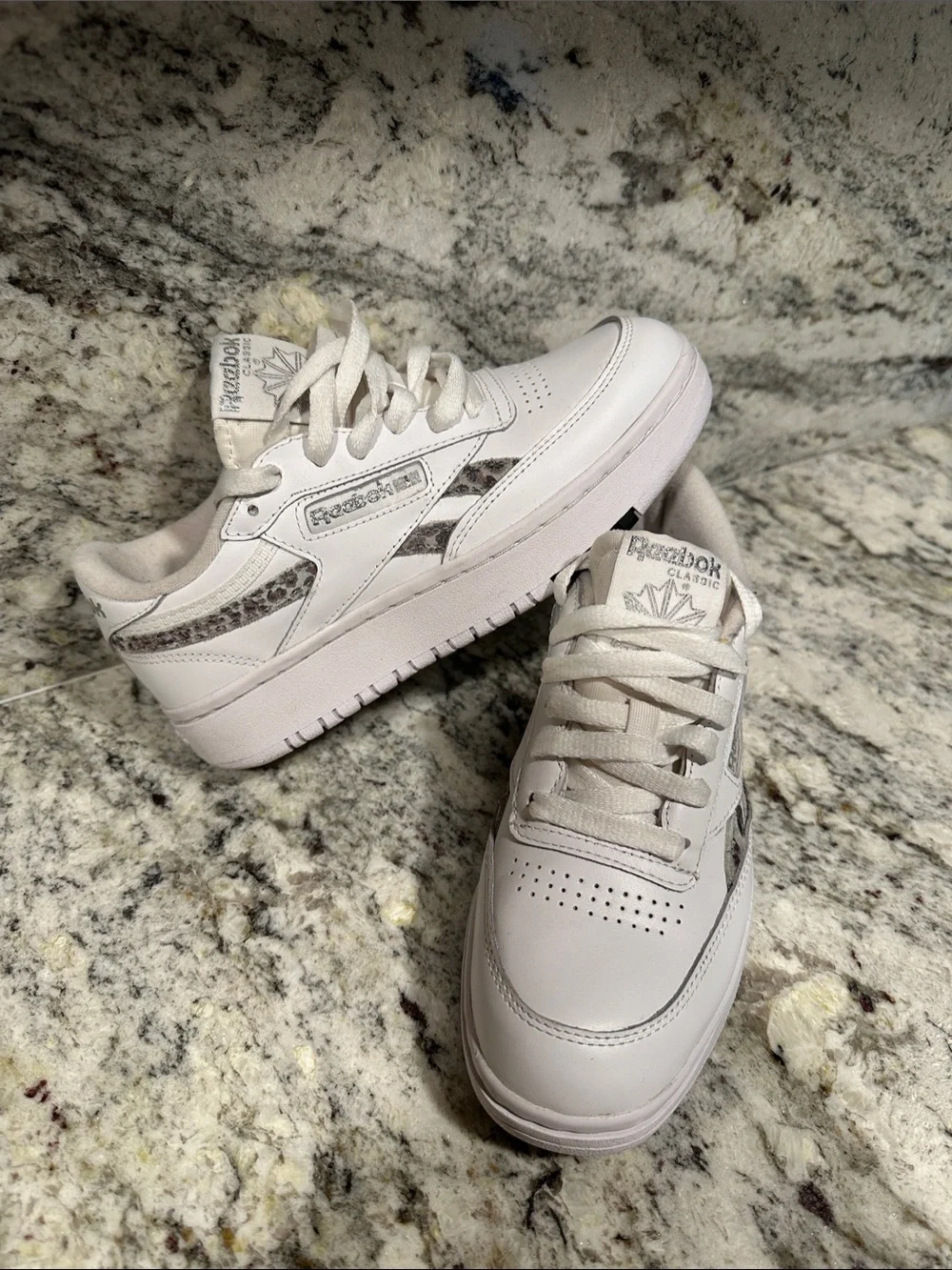 Reebok White Low-Top Sneakers with Snakeskin Trim