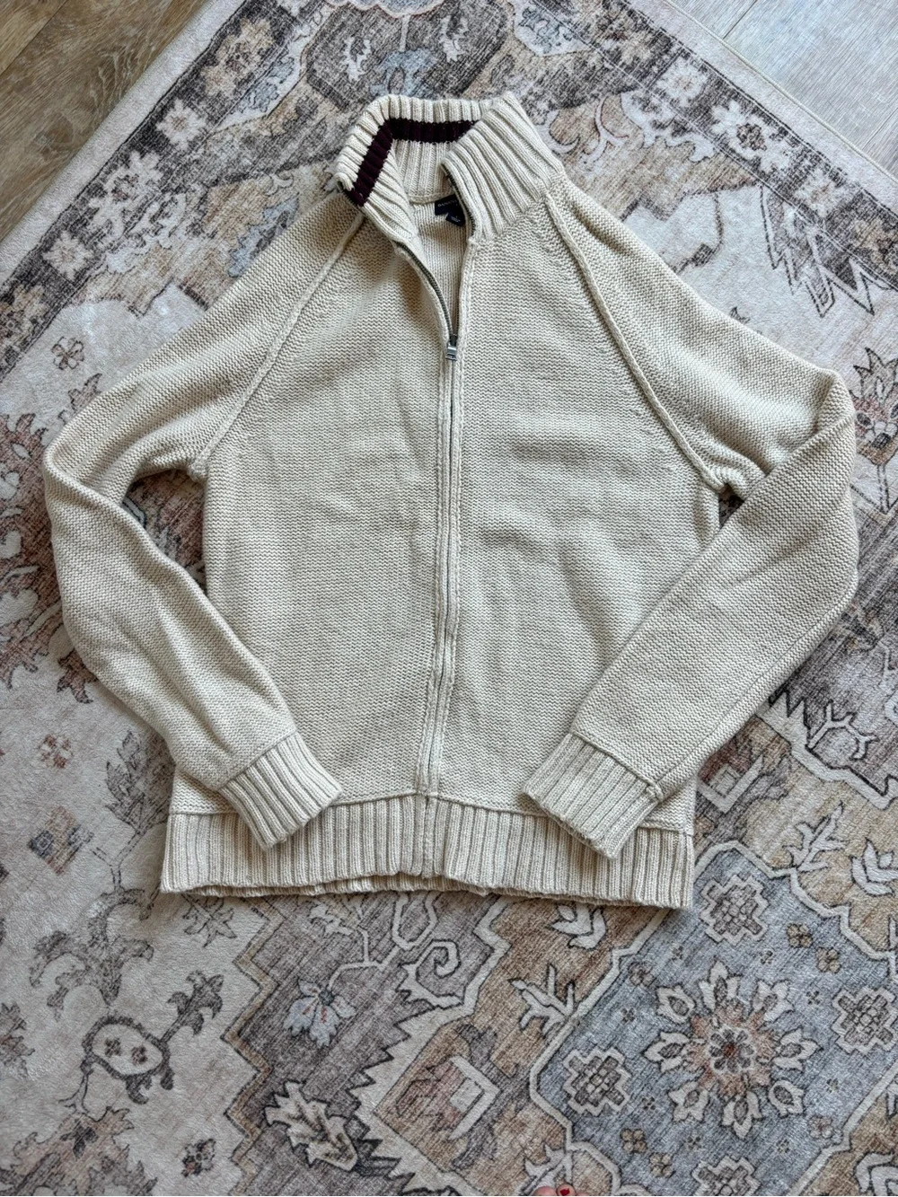 Men’s Banana Republic Cream Full-Zip Collar Sweater