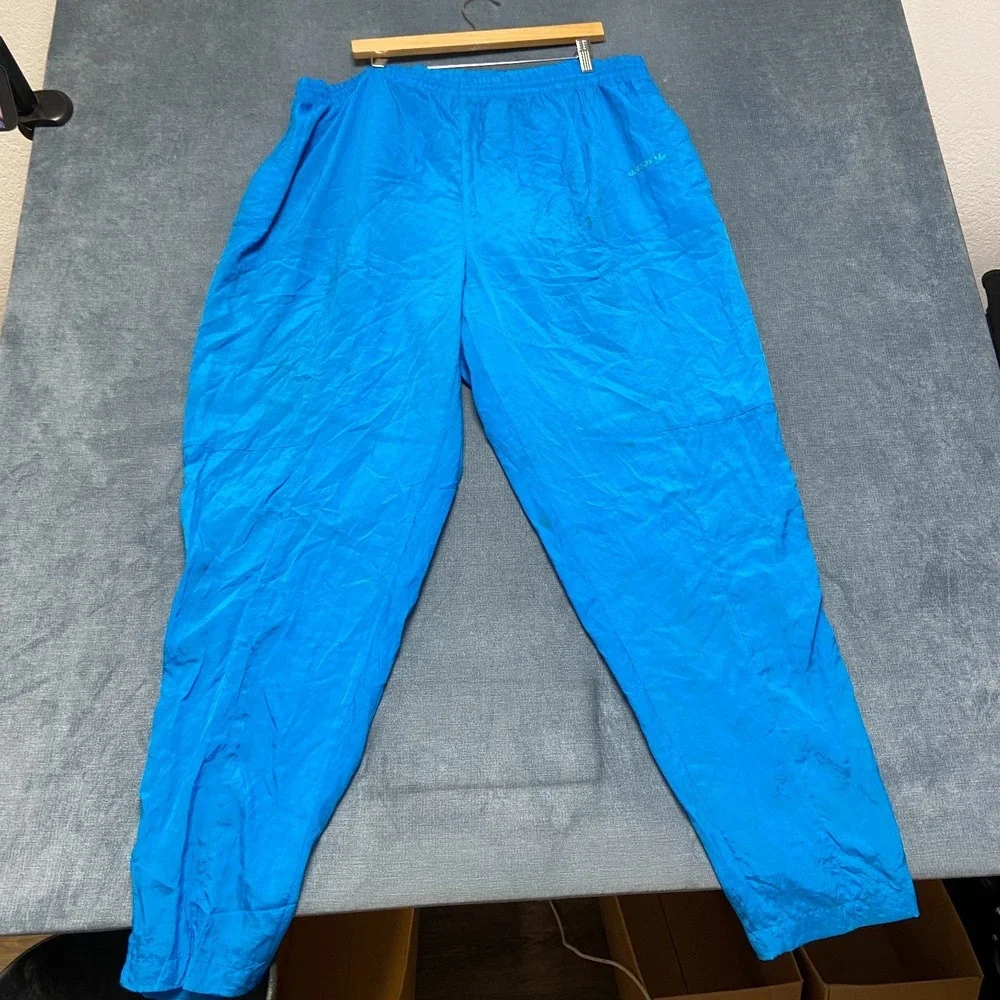 Adidas Track Pants Mens XL Blue Logo Elastic Waist Windbreaker Running Ankle Zip