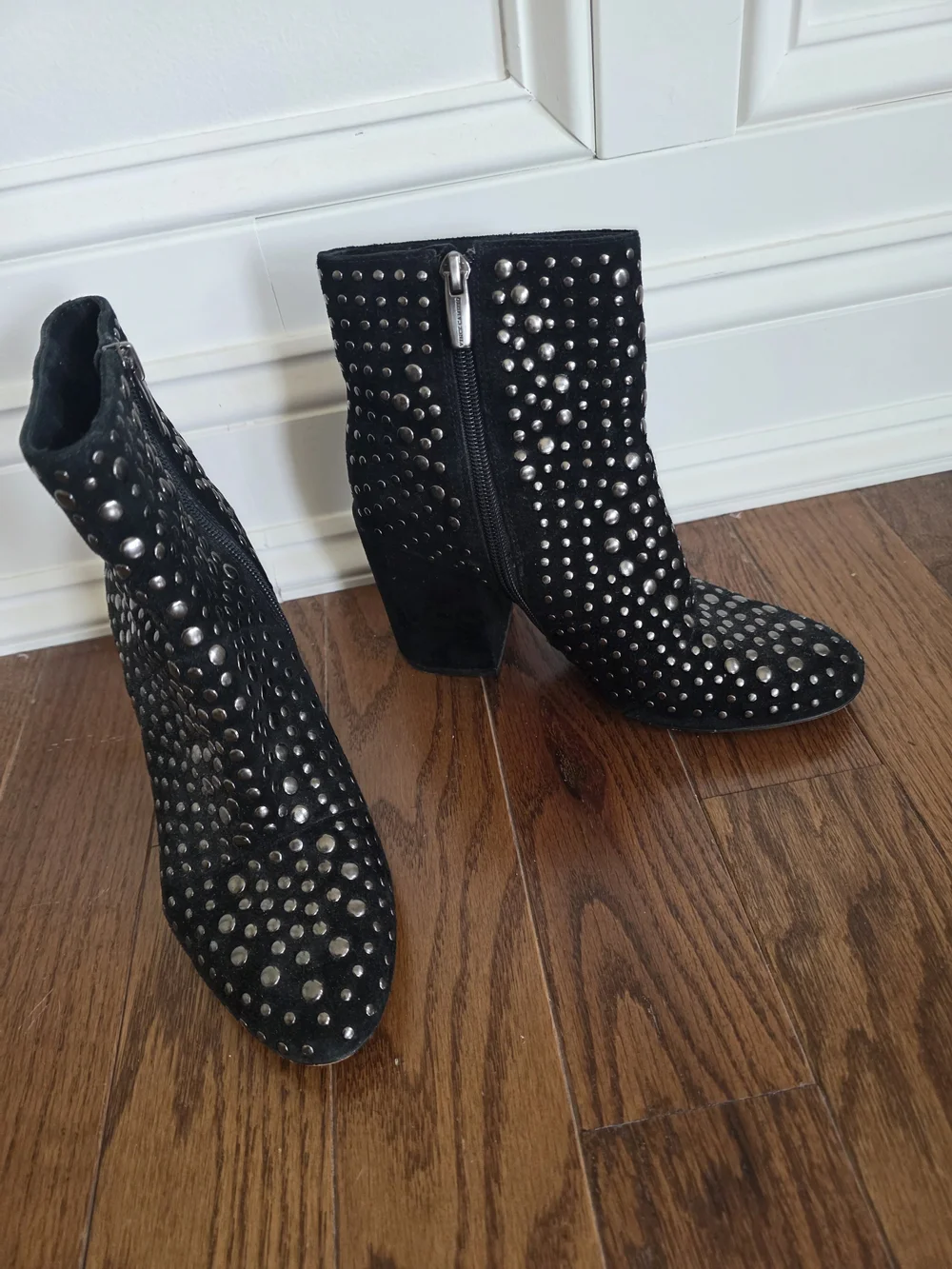 Vince Camuto Black Studded Suede Ankle Boots