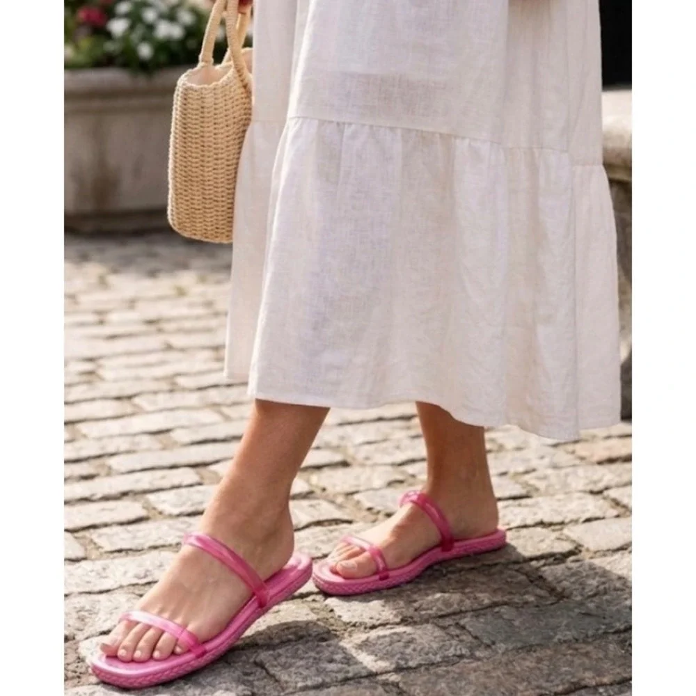 BP Viola Pink Jelly Double Strap Square Toe Slide Sandals Womens 7.5M