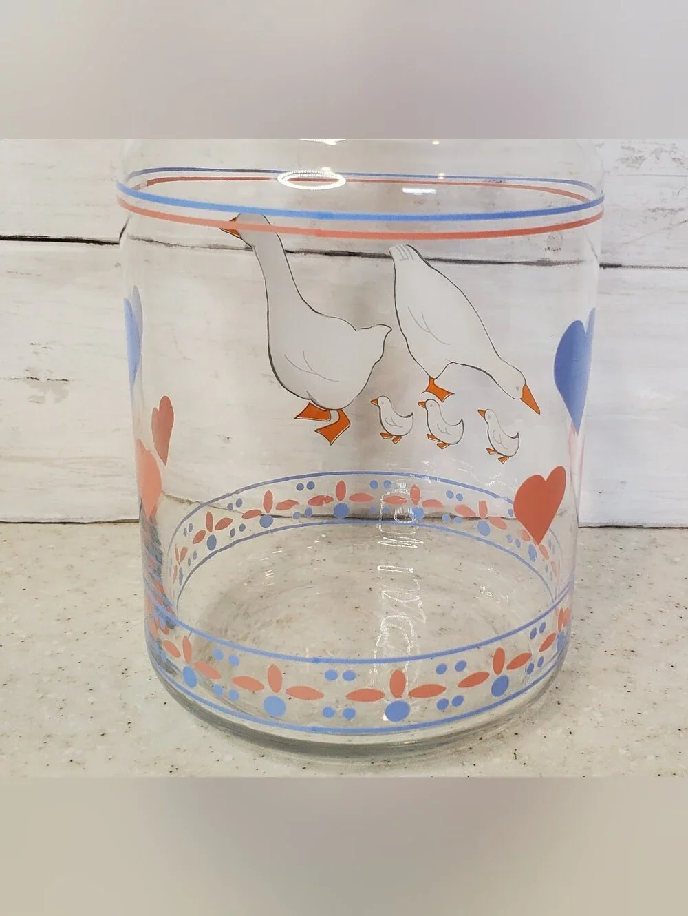 Vintage Luminarc Style Goose Hearts Glass Canister Jar w Lid Cottagecore 8x4