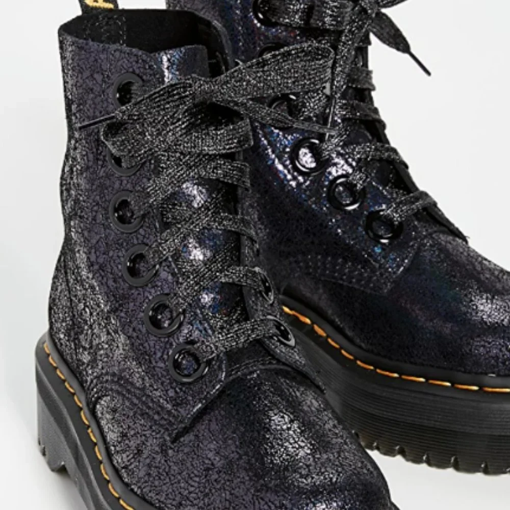 Dr. Martens MOLLY Black Crackle Suede Platform Women 6-Eye Boots Great Reviews