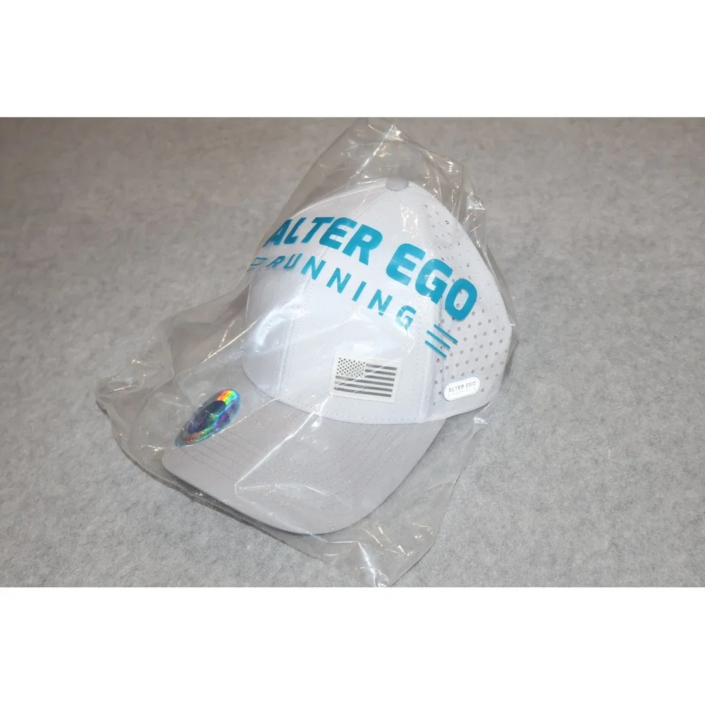 Alter Ego Running Hat Mens White Silver Flag Trotter Splash Snapback Cap NEW