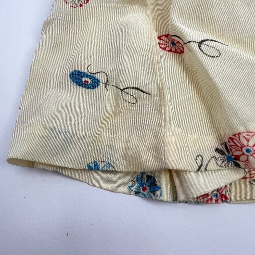 Vintage 50s Floral Doll Dress Satin Cream Print Retro Collectible Antique Style