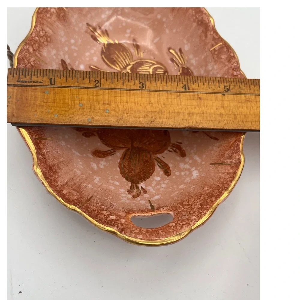 Vtg MCM Capri Holland Ceramic Platter Pink Gold Rose Spongeware 3/4004 Signed