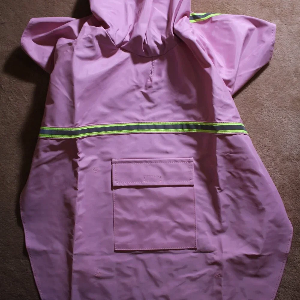 NWoT Sz. XXL Pink Doggy Rain Coat Pockets Hooded Reflective‎ Waterproof (AA2)