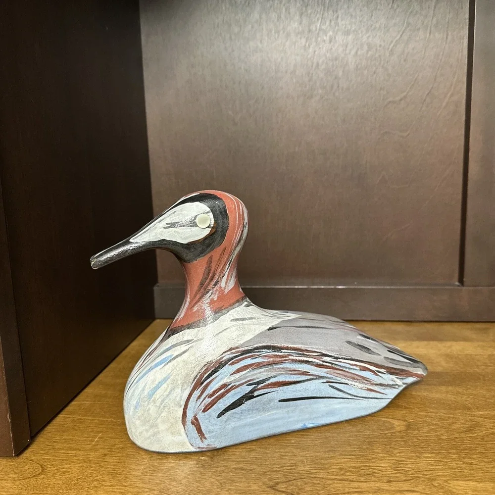Hand Carved Wood Duck Painted Pearl Eyes Decoy Small 10