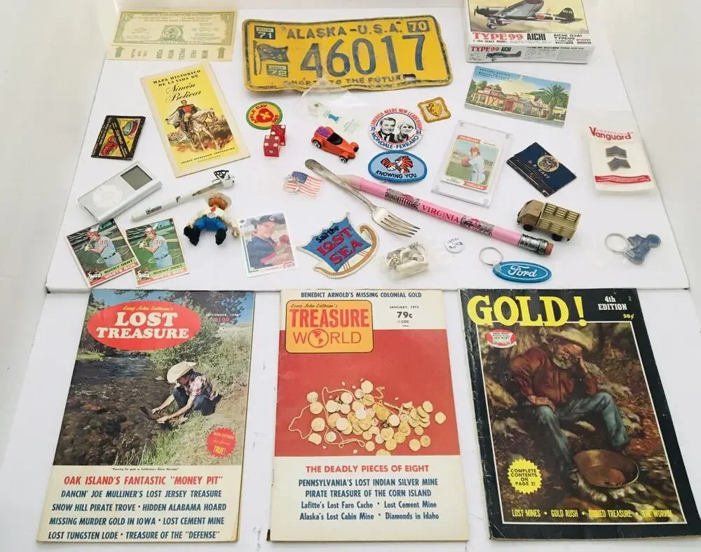 Junk Drawer Lot Vtg Key Chains Patches Baseball Cards Map Type 99 Model Military