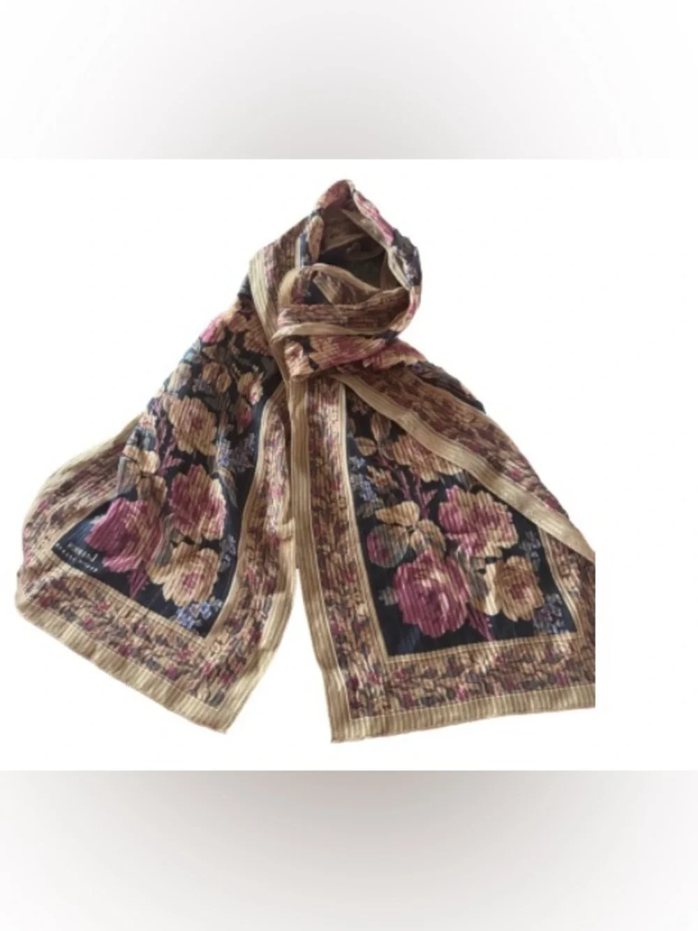 Lauren Ralph Lauren Floral Border Scarf in Black, Pink and Gold Tones