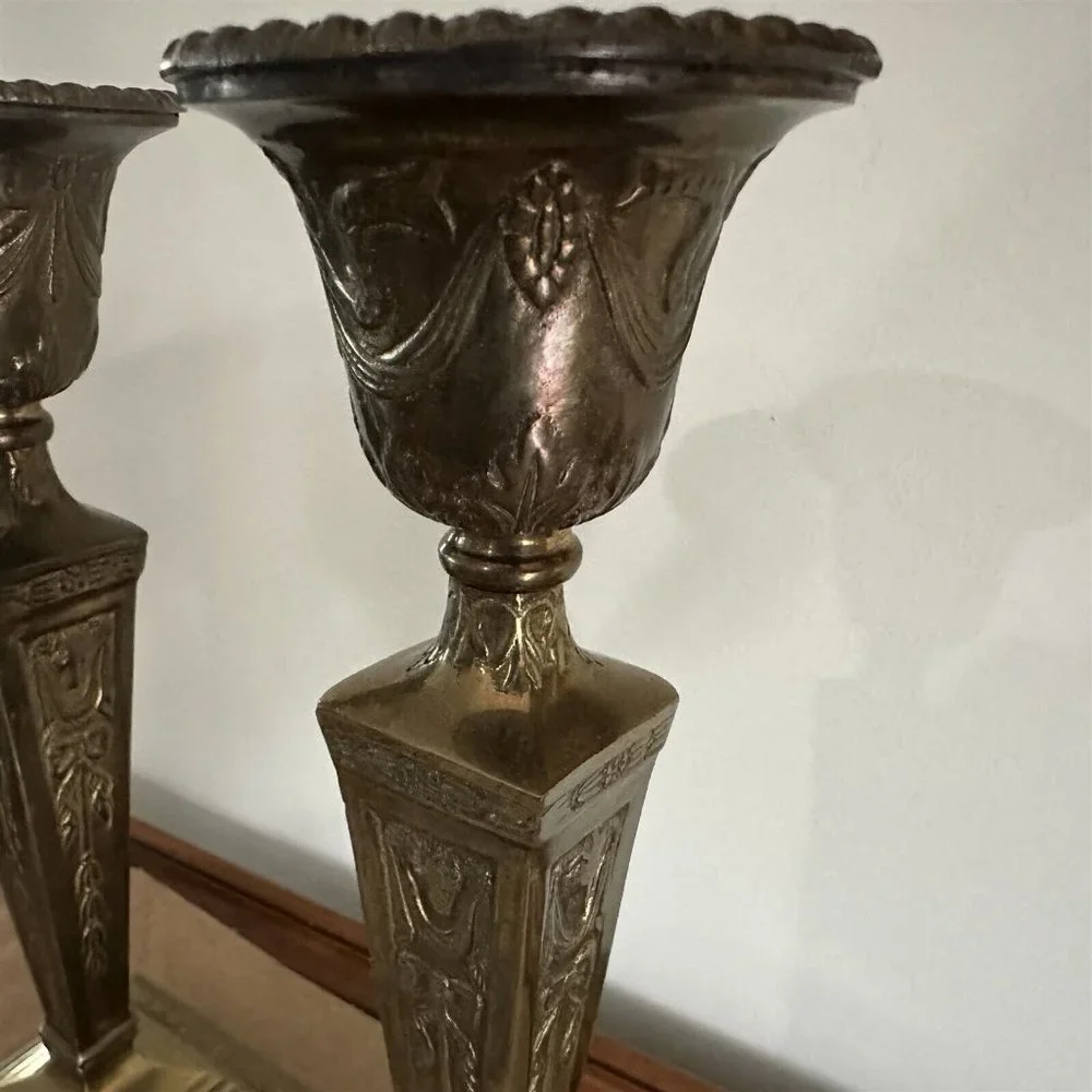 Andrea By Sadek Brass Finish Ornate Candlestick Pair