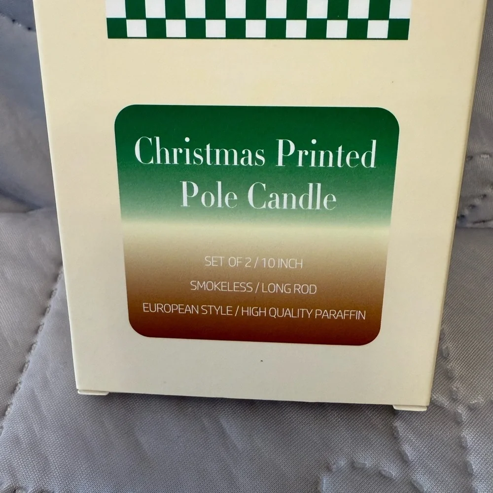 Christmas taper candles with a festive pattern, green 10”