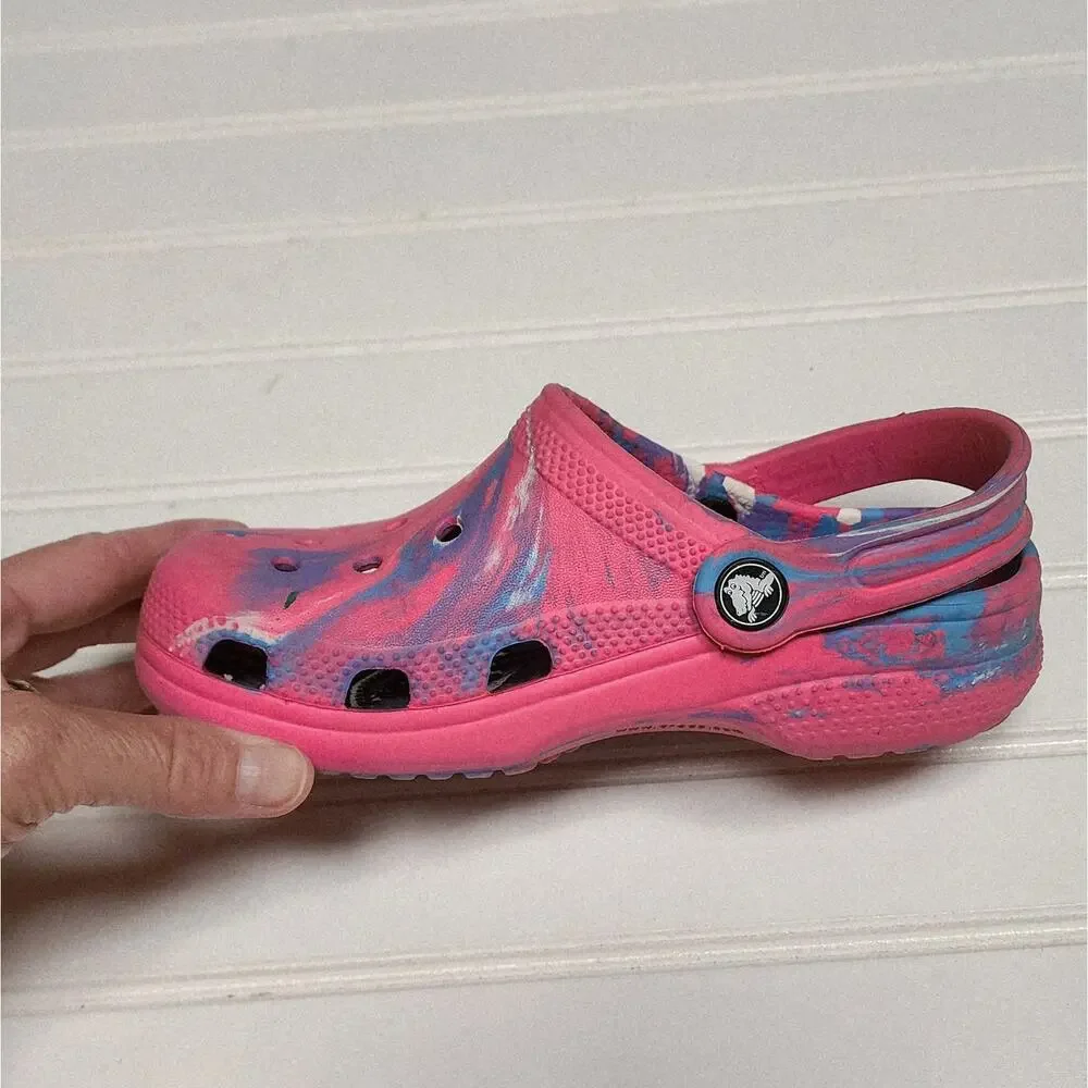 Crocs Classic Marbled Kids Clogs Sandals Size 1 Kids Pink