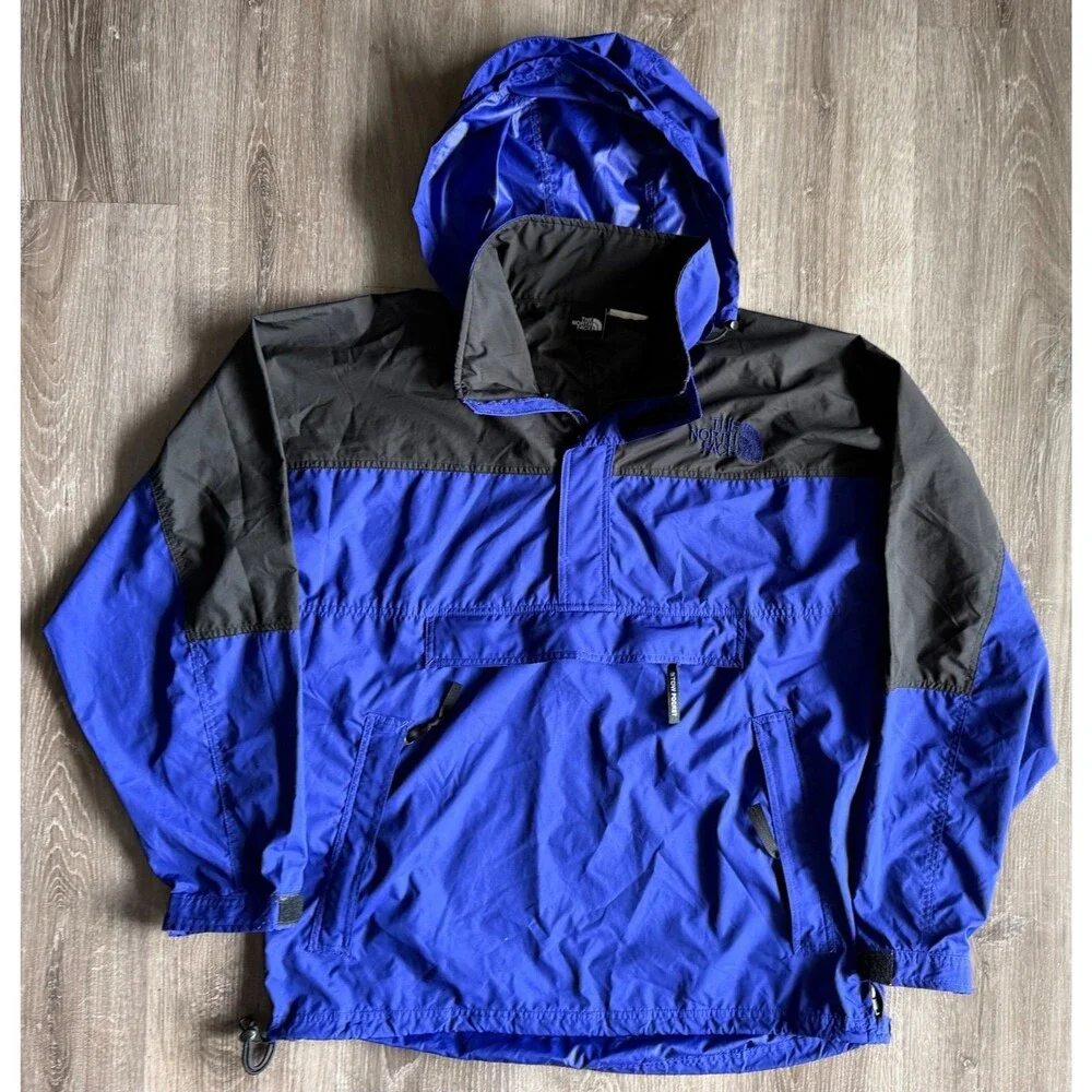 The North Face Jacket Mens X-large Blue Hooded Anorak Nylon 1/4 Zip Pullover