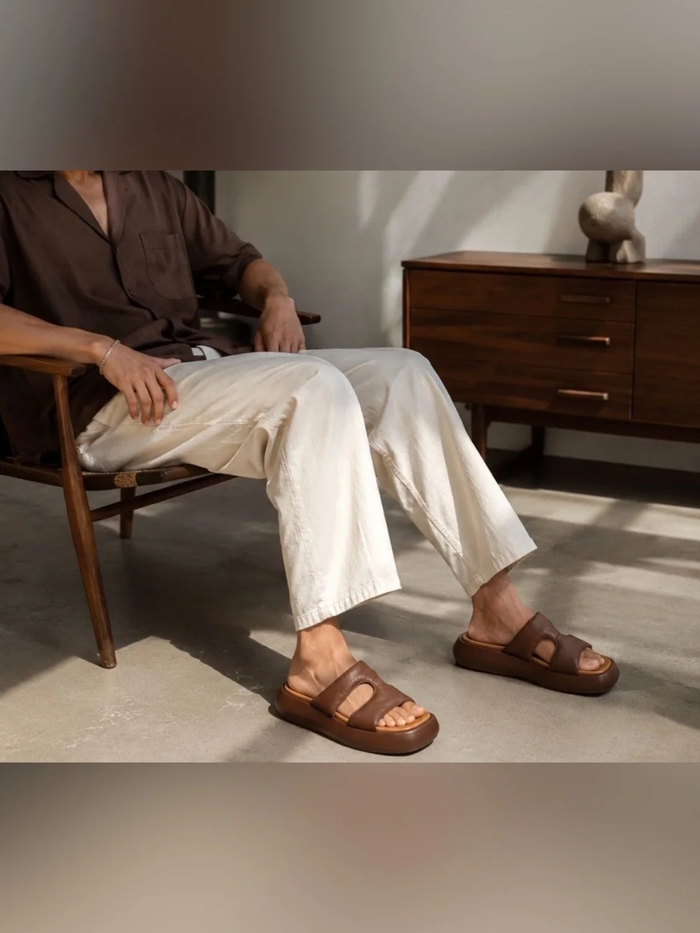 Eckhaus Latta Zee Leather Platform Slides in Brown Size US 10