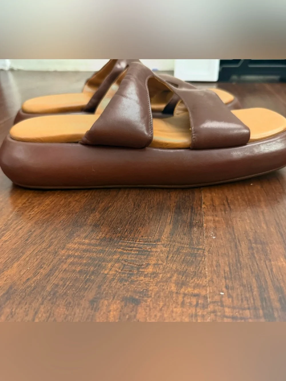 Eckhaus Latta Zee Leather Platform Slides in Brown Size US 10